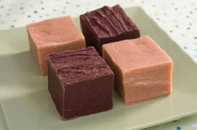 A plate of chocolate fudge and peanut butter fudge